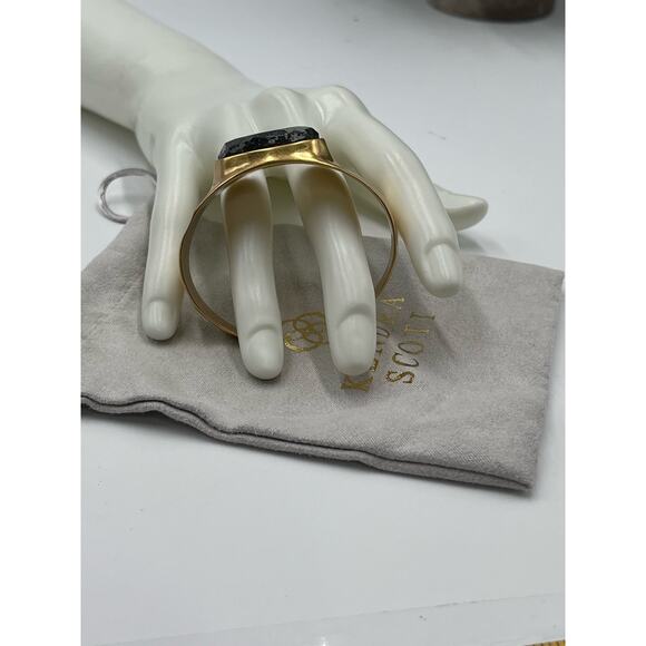 KENDRA SCOTT Anna Antique Gold Plated Black Pyrite Stone Cuff Bangle Bracelet - Picture 12 of 13
